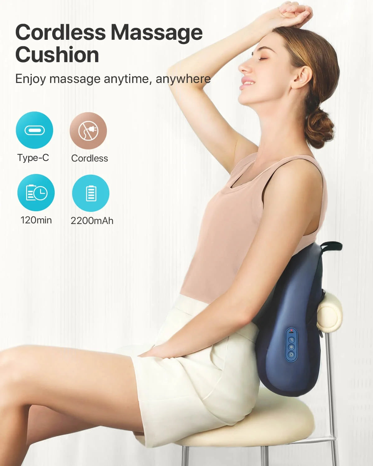 Cordless Back Massager with Heat, Shiatsu Neck and Back Massager for Deep Tissue, 3D Kneading Massage Pillow for Neck, Back, and Shoulders, Gifts for Men Women
