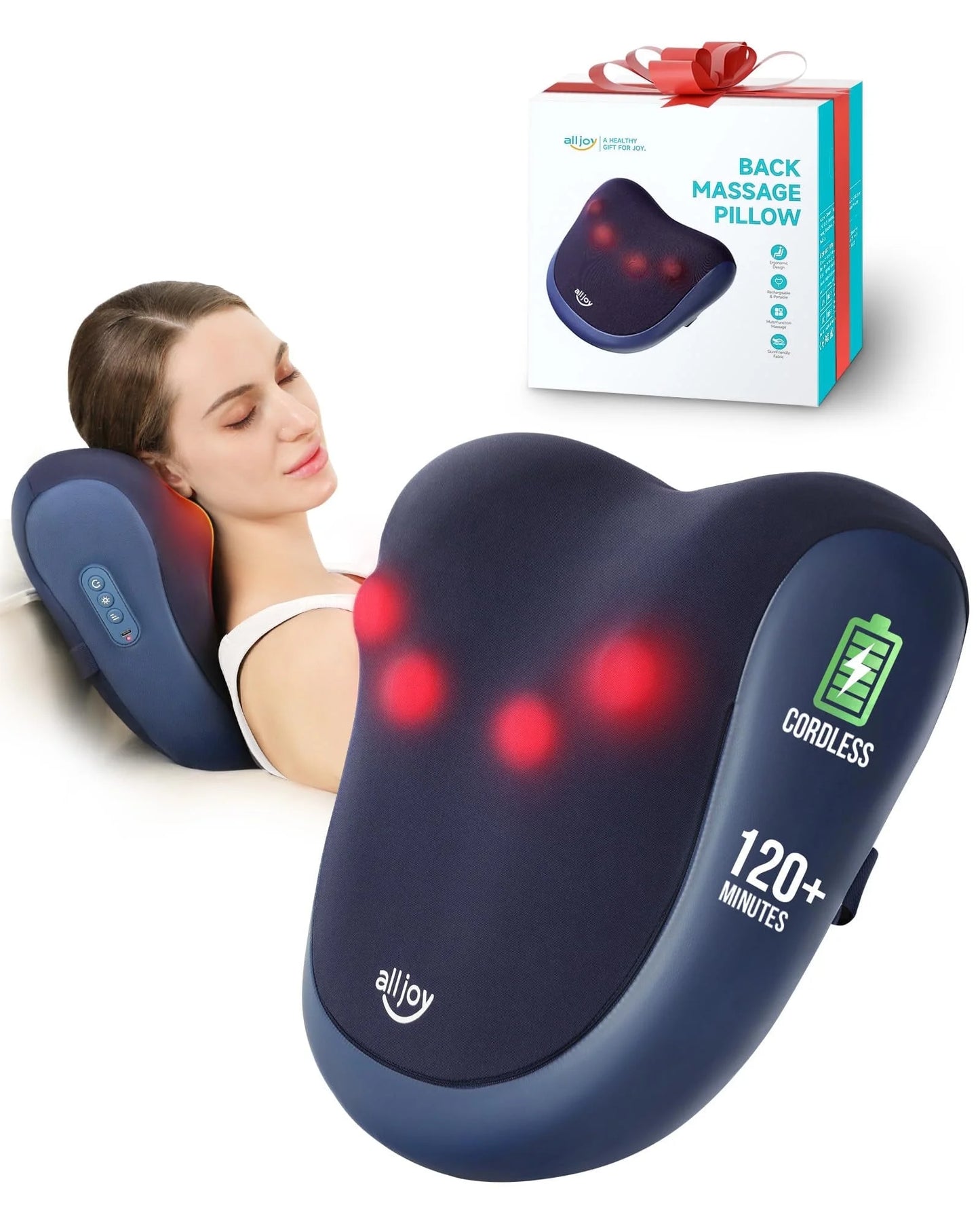 Cordless Back Massager with Heat, Shiatsu Neck and Back Massager for Deep Tissue, 3D Kneading Massage Pillow for Neck, Back, and Shoulders, Gifts for Men Women
