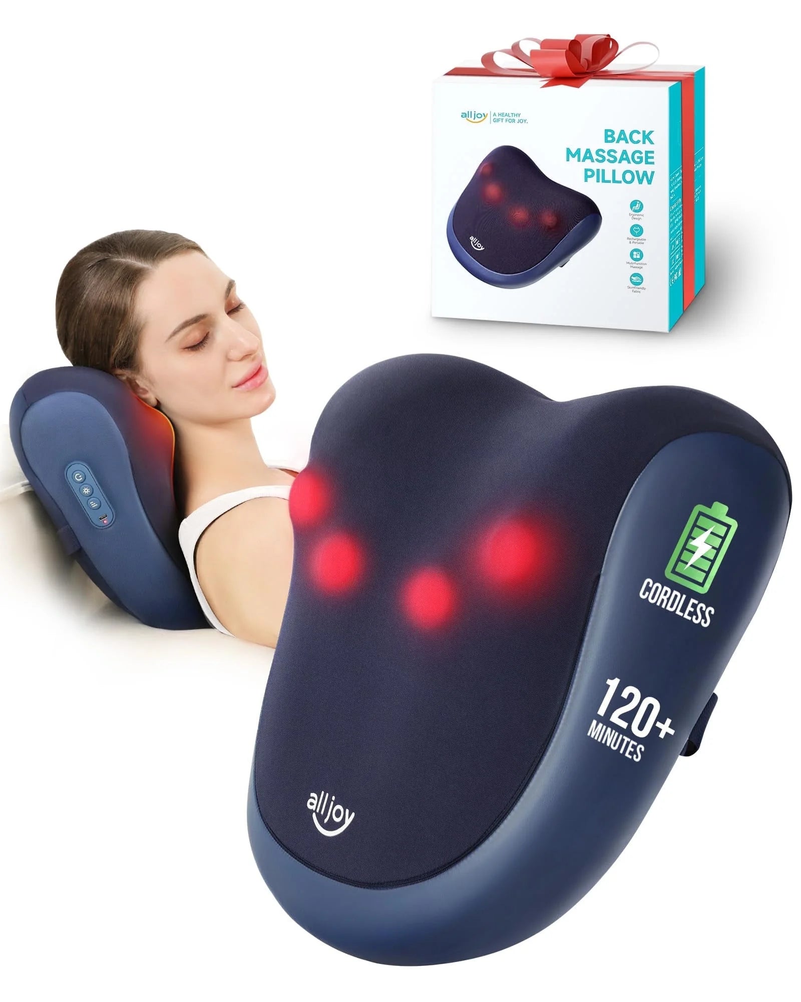 Cordless Back Massager with Heat, Shiatsu Neck and Back Massager for Deep Tissue, 3D Kneading Massage Pillow for Neck, Back, and Shoulders, Gifts for Men Women